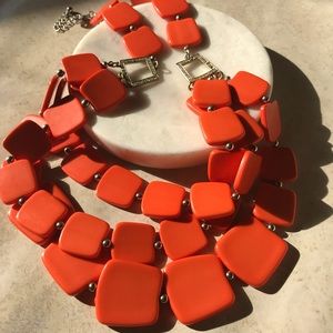 Silver/Orange Summer Statement Necklace